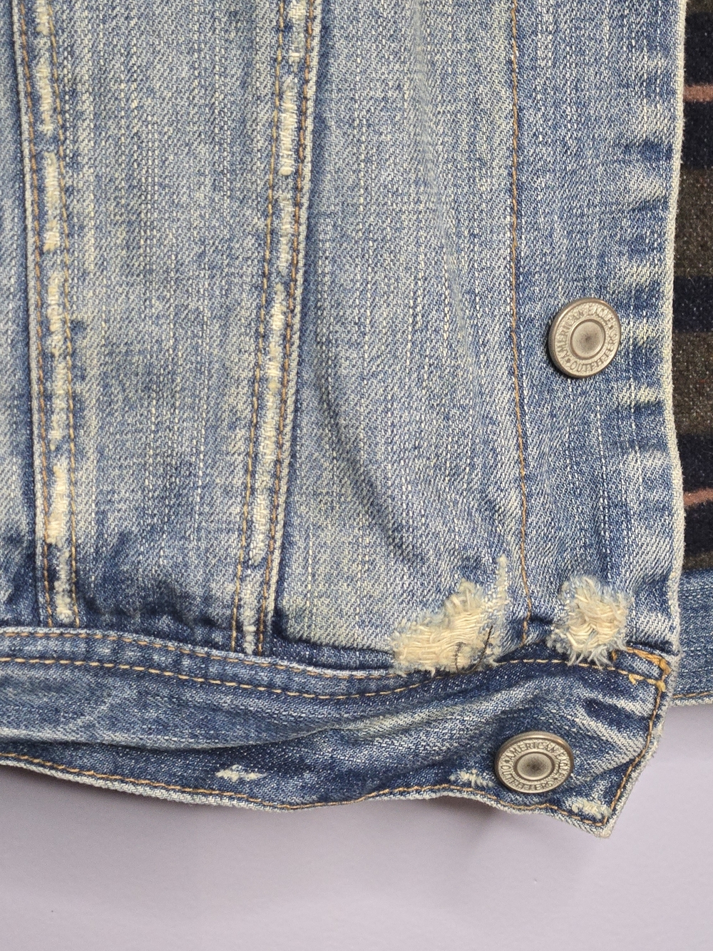 American Eagle Outfitters Blue Denim Jacket with Brown Corduroy Collar - Picture 15 of 16